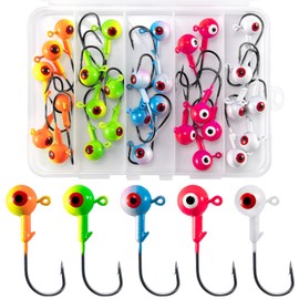 Alwonder 30-Pack Fishing Jig Heads, Round Ball Crappie Jig Head with 3D Eyes, Jigs Heads for Bass Fishing Trout Crappie Panfish Walleye, 3/8oz Live Soft Bait Fishing Hook Freshwater Saltwater