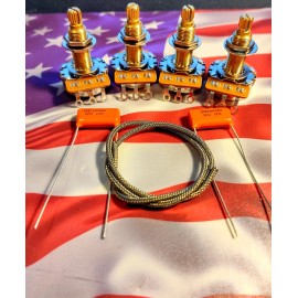 Fan Rui Les Paul Kit 500K Audio Taper Pots Long Shaft 3/4 Orange Caps Gavitt.