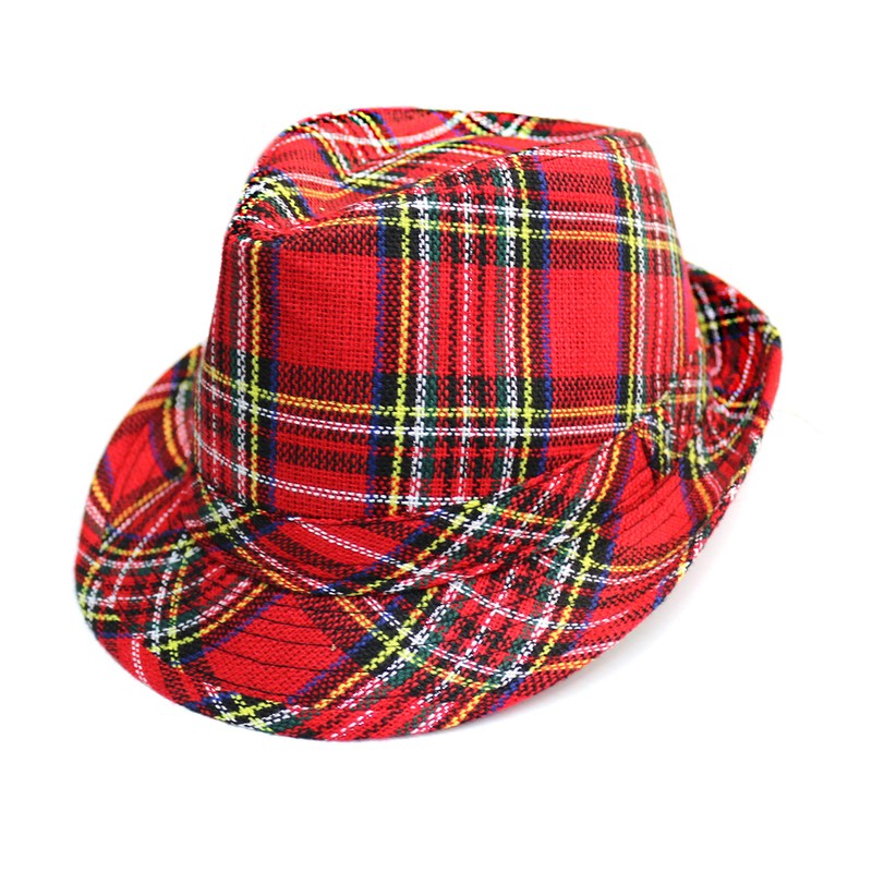 By Robelli Adult Red Tartan Trilby Fedora Hat