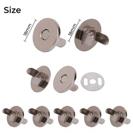 Trimming Shop 2 x 18mm Silver Magnetic Snap Fastener for Purses, Bags, Crafts Sewing, and Clothing Repair, Clasp with Male and Female Parts - Press Stud Closure with 2 Metal Backing Washers