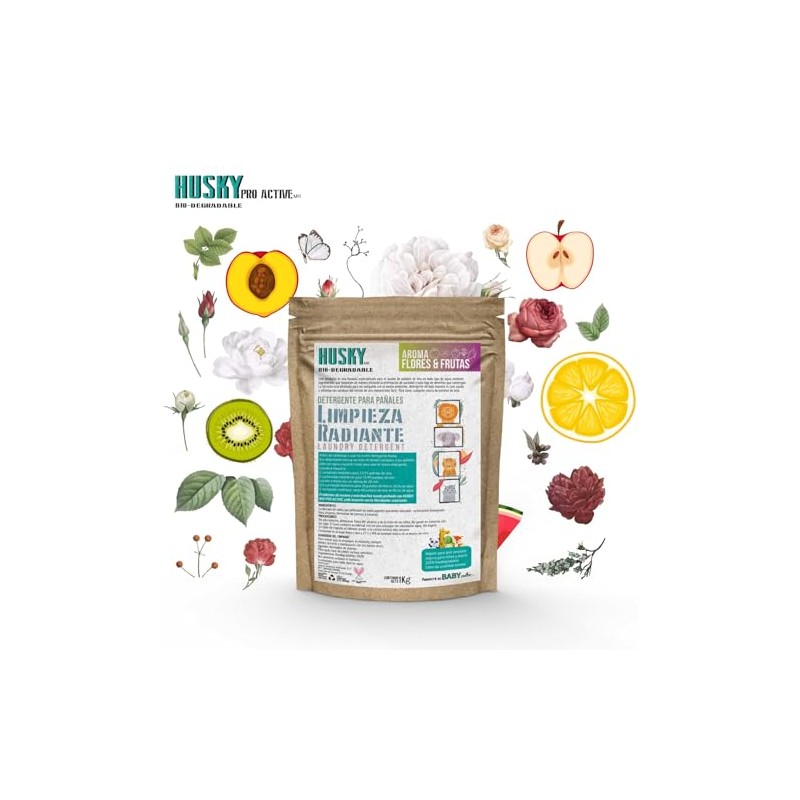 Husky Jabón Biodegradable para pañales de Tela Aroma Flores &