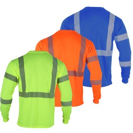 FONIRRA Safety Shirts for Men Hi Vis Reflective 3 Pack Class 2 ANSI High Visibility Work Construction Long Sleeves, Multicoloured, 4X-Large
