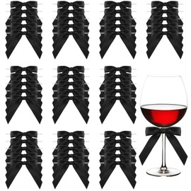 50pcs Satin Ribbon Black Bow Decor 2.7" Premade Pink Twist Tie Bows for Gift Wrapping Black Bow Little Fabric Bows for Crafts Wedding Party Favors for Tying Up Packages Treat Bags Decorations