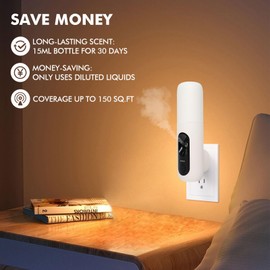 Plug-in Waterless Ultrasonic Essential Oil Diffuser, Diluted Oil Only, 15ml for 30 Days/150 Sq. Ft, Super-Quiet Portable Aromatherapy Diffuser for Small Rooms, Bedroom, Office, Kids Room, Home