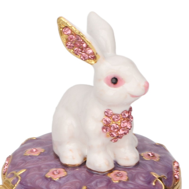 Rabbit Trinket Box Vintage Metal Enamel Antique Floral Engraving Pattern