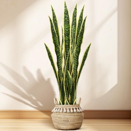 Crowye 3.15 Ft Tall Artificial Snake Plant Faux Sansevieria Plant Large Fake Snake Bulk in Pot for Home Office Housewarming Gift