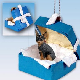 Miniature Pinscher Tan & Black Gift Box Blue Ornament