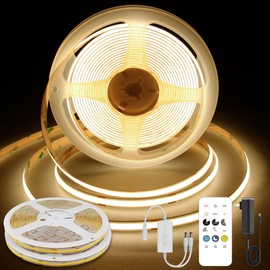 Pandery COB LED Strip Lights Warm White,24V Dimmable led Light Strip KIT with Remote and app Control,3000K 32.8FT/2 * 5m 8mm Wide Ra>90 Cuttable Flexible Strip Lights for Bedroom,Wardrobe,Cabinet