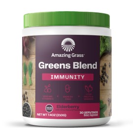 Amazing Grass Greens Blend Superfood for Immune Support: Super Greens Powder Smoothie Mix with Organic Spirulina, Chlorella, Beet Root Powder, Digestive Enzymes & Probiotics, Elderberry, 30 Servings