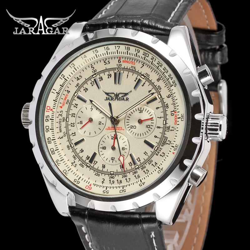 Men's Automatic Mechanical Watch with Leather Strap Fashion Wristwatch Calendar