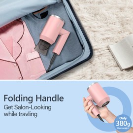 Föhn Ionen Klappbar Haarföhn Haartrockner- DEWILY Profi Fön Reisefön Klappbar Klein，Hairydryer Haarföh leise, 3 Heiz, Starker Reisehaartrockner für Familie (Rosa-1 Düse)