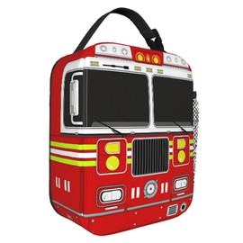 YOZIRIBO Kids Lunch Box Lunch Bag for Boys Girls, Reusable Insulated School Lunch Bag with Pockets, High Capacity Leakproof Thermal Cooler Sack Food Handbags for Picnic Travel Camping (Fire truck)