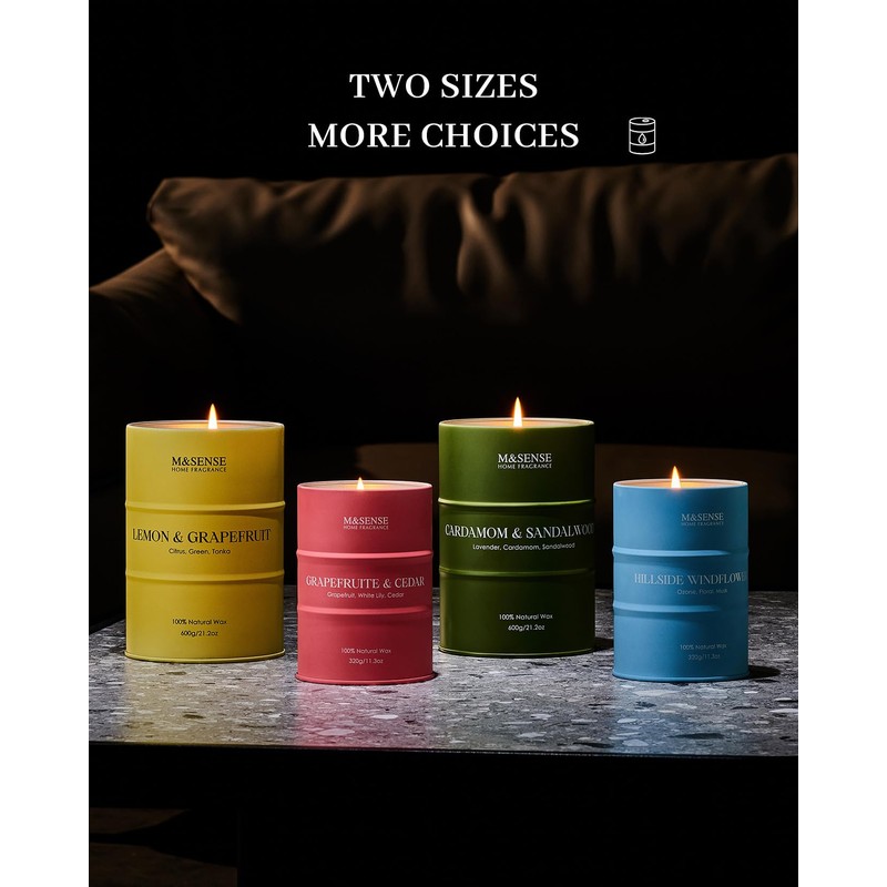 M&SENSE Hillside Windflowers Soy Scented Candles, Natural Organic Clean Burning