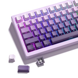 Womier PBT keycaps,Double Shot keycaps 75 Percent,Cherry Profile Keyboard keycap,Gradient Purple,Side Printed,Shine Through keycap for Mechanical Gaming Keyboards（136key,only keycaps）