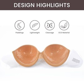 JOATEAY Adhesive Bra Backless Strapless Sticky Push Up Reusable Invisible Lift Padded Non-Slip (Pecan, Cup C)