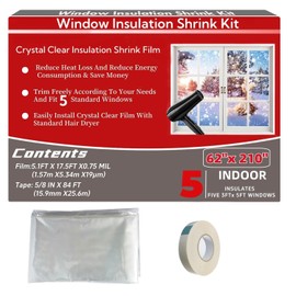 StarJungle Indoor Window Insulation Kit, Clear Window Film for Heat and Cold (5 Windows (62x210 in))