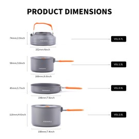 Fire-Maple Feast 4 Camping Cookware Kit Outdoor Cookware Set with Pots, Kettle, Saucepans and Spatula for Hiking Fishing Picnic