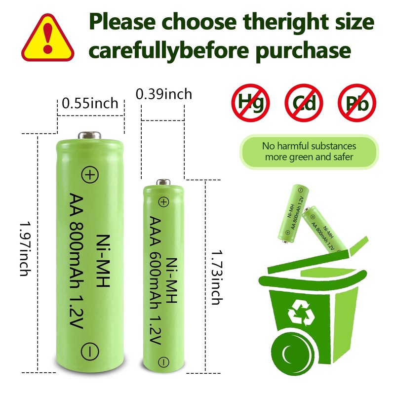 JINTION Ni-MH AA Rechargeable Batteries, Double A 1.2V 800mAh Battery
