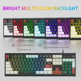 MageGee Creamy Keyboard,K2 Keyboard Wired RGB Backlit 104 Keys Waterproof Ergonomic Keyboards,PC for PC/loptop/MAC - Knight Red