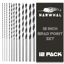 Extra Long 12inches Brad Point Wood Drill Bit Set (12 Pack with Storage Sleeve) Carpenters Quality - Drill Splinter-Free Perfectly Round Holes in All Types of Wood