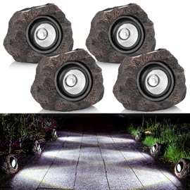 Candieslife Solar Garden Rock Lights Outdoor - IP65 LED Waterproof Solar Spotlight, Solar Powered Landscape Lights Decorative Garden Stone Lights for Pathway, Walkway, Yard, Patio (4 Pack)