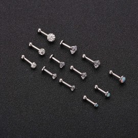 YOVORO 12Pcs 16G 316L Stainless Steel Stud Earrings for Women Cartiliage Earring Tragus Helix Piercing Created-Opal 3/4/5MM