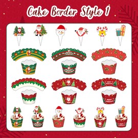 Christmas Cupcake Toppers and Wrappers,36 Pcs Merry Christmas Cupcake Toppers Snowman Santa Claus Xmas Tree Cupcake Topper Decoration for Christmas Theme Party Supplies Favors