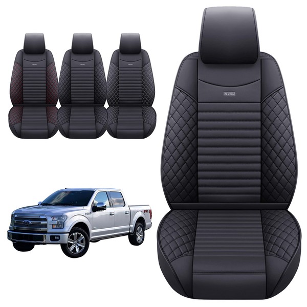 Aierxuan 2 Front Seat Covers for 2009-2024 Ford F150 Truck Seat Covers Waterproof Leather Seat Protectors Custom Fit for 2017-2024 F250 F350 F450(2 PCS Front, Black)