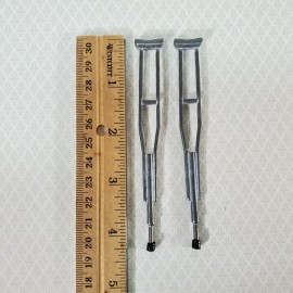 Town Square Miniatures Dollhouse Pair of Crutches Small Tiny Metal 1:12 Scale Miniature Decor Hospital