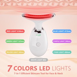 Face and Neck Massager Tool, 7 Colors LED Womens Skin Care Facial Massager for Skin Rejuvenation, Lifting, Toning, Glow Boost-White