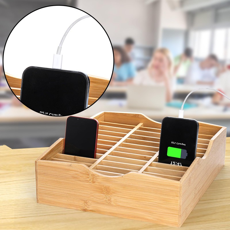 Lawei 36-Grid Bamboo Cell Phones Storage Box, Desktop Mobile Phone
