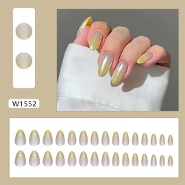 KupMiaow Press On Nails 24pcs Nail Kit with Glue & Tool Kit, Green Almond Gradient False Nail, Full Size for Easy Fit, with Mini File, Manicure Stick, Prep Pad & Long-lasting Glue