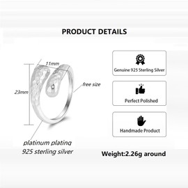 HeyMeili 925 Sterling Silver Women's Polished and Textured Ring Handcrafted Adjustable, Platinum Plated