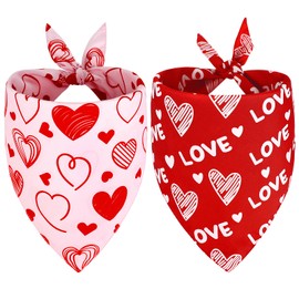 Vivifying Valentine's Day Dog Bandanas - 2 Pack Romantic Pet Accessories with Love Hearts, Dog Scarf for Spoiling Your Pooch on February 14th (Large, Red & Pink)