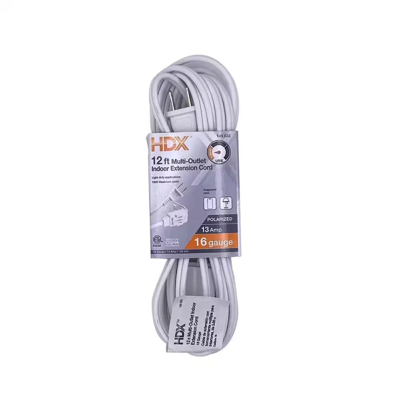 HDX 12 ft. 16/2 Light Duty Indoor Multi-Outlet Extension Cord