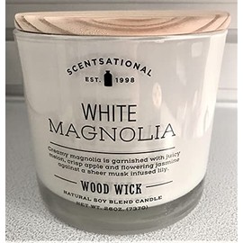 Natural Soy Wax Blend Scented Candle White Magnolia XL White Jar with Wooden Wicks, 26 Oz.