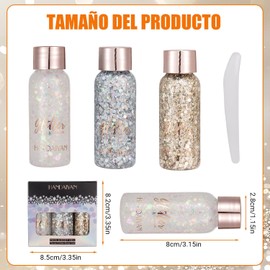 Brillos para la Cara, Set de 3 Geles con Escamas de Sirena, Glitter para Cabello y Cuerpo con Lentejuelas, Diamantina para Maquillaje de Fiesta y Festivales (A)
