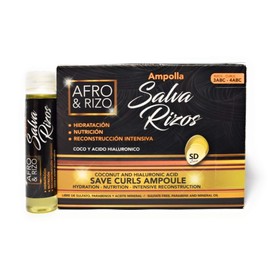 Afro & Rizo - Ampolla Salva Rizos - Save Curls Ampoule with Coconut Oil - Sulfate Free, Parabens, and Mineral Oil - 12 Count