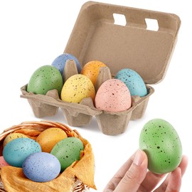 MiniInflat 6 Pcs Foam Easter Eggs 2.4 Inch Colorful Pastel Speckled Egg with Cartons for Table Home Garden Chicken Spring Easter Party DIY Decorations (Light Colors)