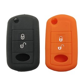 Keyless Entry Remote Key Fob Skin Cover Protective Silicone Rubber key Jacket Protector for Land Rover Discovery LR3 Range Rover Sport (1 Black + 1 Orange)