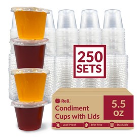 Reli. 5.5 oz Small Containers with Lids (250 Sets) | Jello Shot Cups with Lids | Clear Plastic Condiment Containers with Lids | 5 oz Portion Cups with Lids | 5 oz Sauce Cups with lids | Souffle Cups