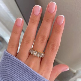 24Pcs Press on Nails Short Square Fake Nails Acrylic Ballet French Tip Nails White Pink Nude Nail Acrylic Nails Full Cover Nail Tips Design Artificial Nails for Women and Girls