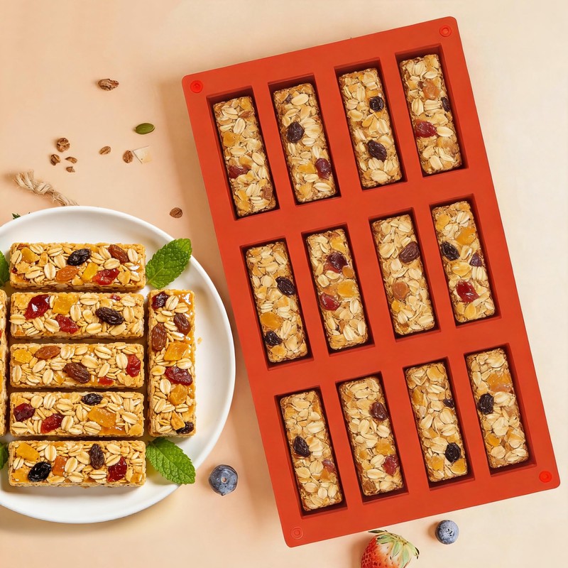 Wilewir 3Pcs Silicone Granola Bar Mold, 12-Cavity Rectangle Silicone Chocolate
