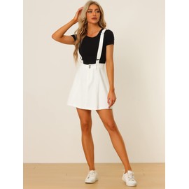 Allegra K Women's Denim Skirt Overall Adjustable Strap Braces Mini Suspender Washed Jean Skirts Large White