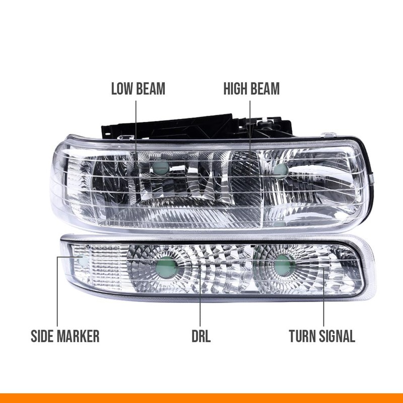 G-PLUS Headlights Assembly, Compatible with Chevy Silverado 1999-2002/Fit Suburban Tahoe