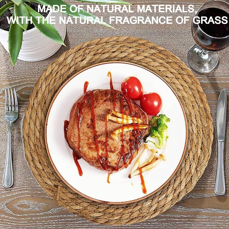 Round Woven Spring Placemats Set of 6, 12 Inch Seasonal