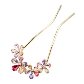 Miaomyao Hairpin Hair Ornament, Kimono, Yukata, U-shape, Long Sleeve, Kimono, Hair Accessory, Metal, Antique, Cherry Blossom, Flower, Crystal Flower, Gold (Multicolored)