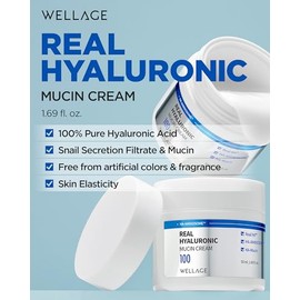 WELLAGE Real Hyaluronic Mucin Cream - Crema hidratante facial diaria coreana para el cuidado de la piel, ácido hialurónico puro, mucina de caracol para una máxima hidratación y elasticidad, todo tipo