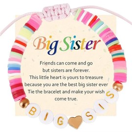 twinkle eye Big Sister Bracelet, Little Sister Gifts, Rainbow Beads Big Sis Bracelet Little Sister Bracelet Big Sister Announcement, Sister Charm Birthday Jewelry For Women - Clay BIG-SIS