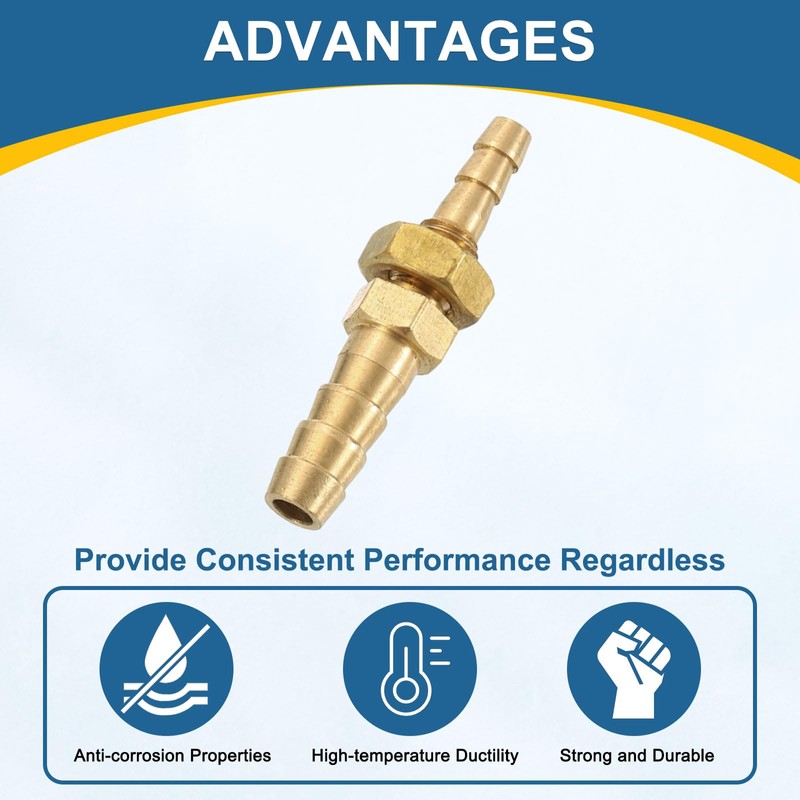 sourcing map 2Pcs 1/4" x 3/16" Hose Barb Fitting, Brass